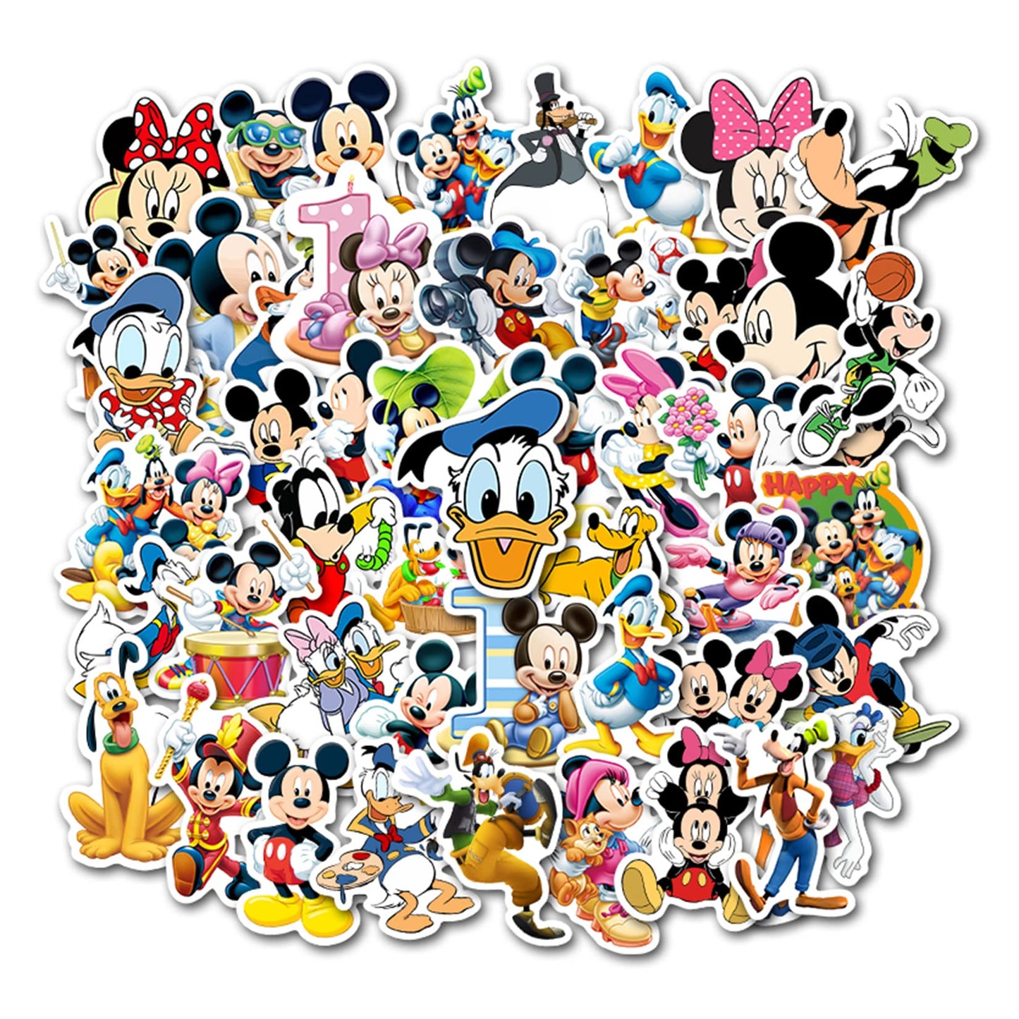50Pcs Hot Disney Mickey Mouse Stickers for Water Bottle Cup Laptop Guitar Car Motorcycle Bike Skateboard Luggage Box Vinyl Waterproof Graffiti Patches JHSL