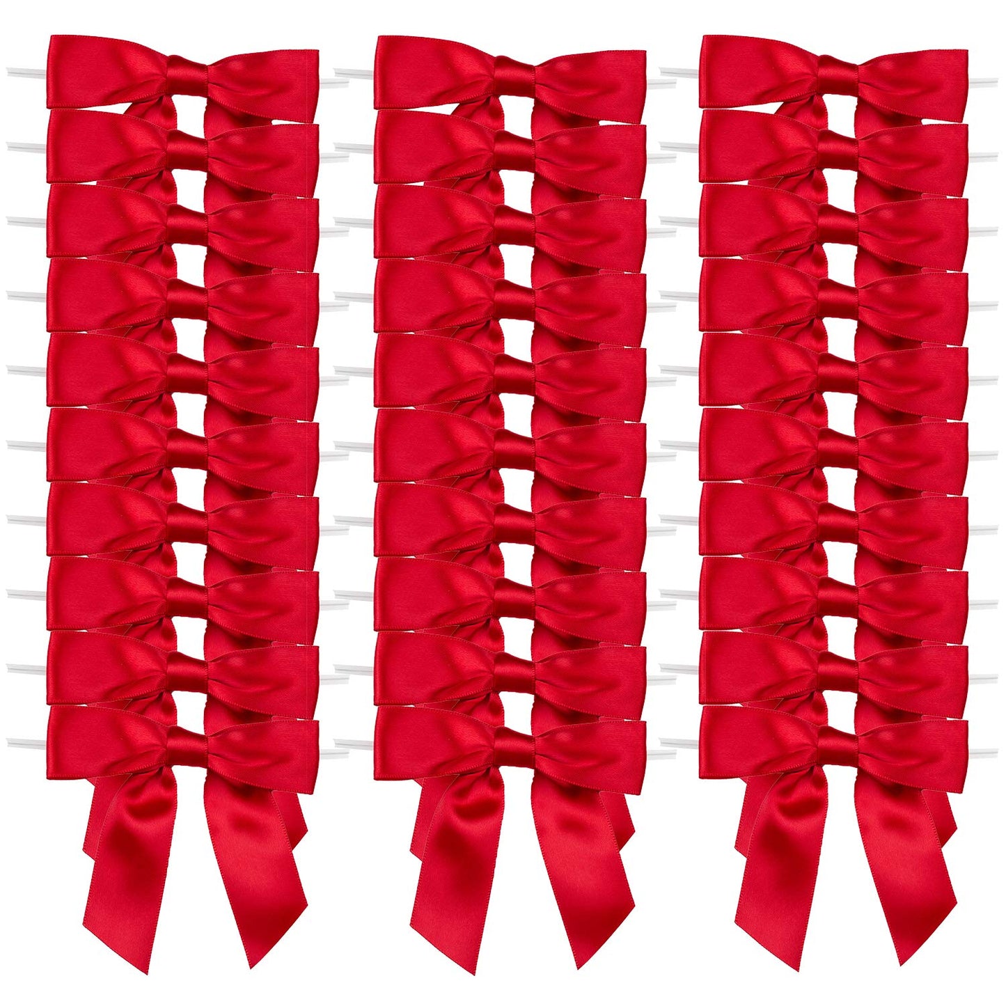 7Rainbows 30pcs Boutique 2.5" Red Satin Ribbon Twist Tie Bows for Tying Up Packages Gift Wrapping