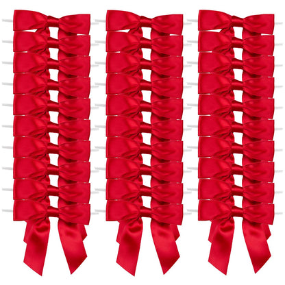 7Rainbows 30pcs Boutique 2.5" Red Satin Ribbon Twist Tie Bows for Tying Up Packages Gift Wrapping