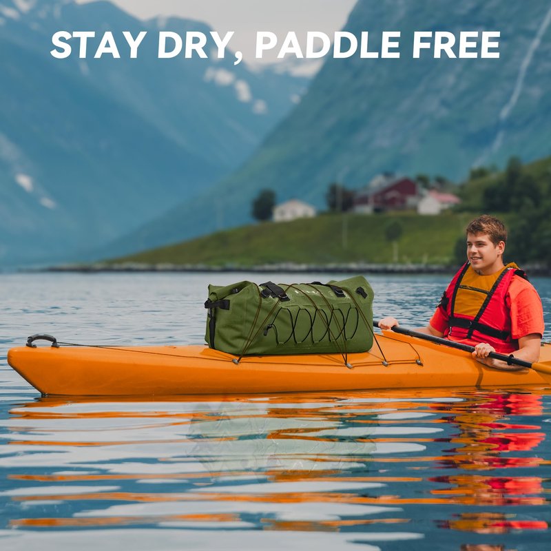 HEETA Waterproof Duffel Bag Motorcycle Dry Bag Backpack, Extra Large Rolltop Travel Duffle Bags with Straps & Handles for Kayaking Rafting Boating Canoeing Camping Gym Beach (Green, 60L)