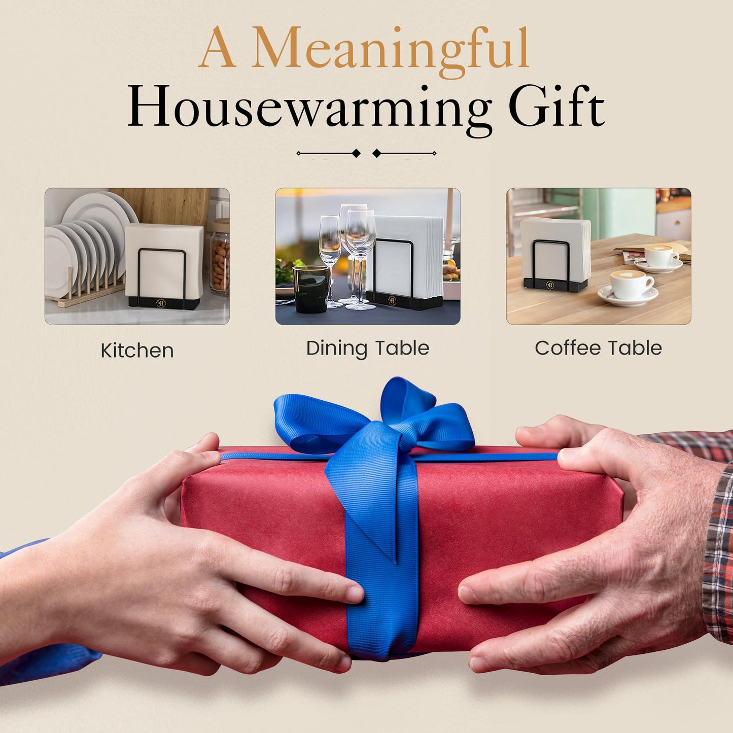 Black Napkin Holder for Table - Modern Napkin Dispenser, Bamboo and Iron Design, Non-Slip, Suitable for Kitchen, Dining, Farmhouse, Cocktail, Picnic, Bar, Outdoor Use - Holds Paper Napkins, Mail, Bill