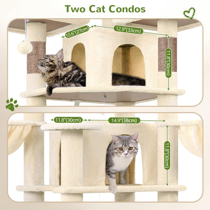 Globlazer Big Cat Tower for Indoor Cats, 80inch Cat Tower for Multiple Adult Cats XXL Cat Tree with Scratching Post, Hammock, 3 Perches, 2 Condos, 2 Hanging Basket, F80, Beige