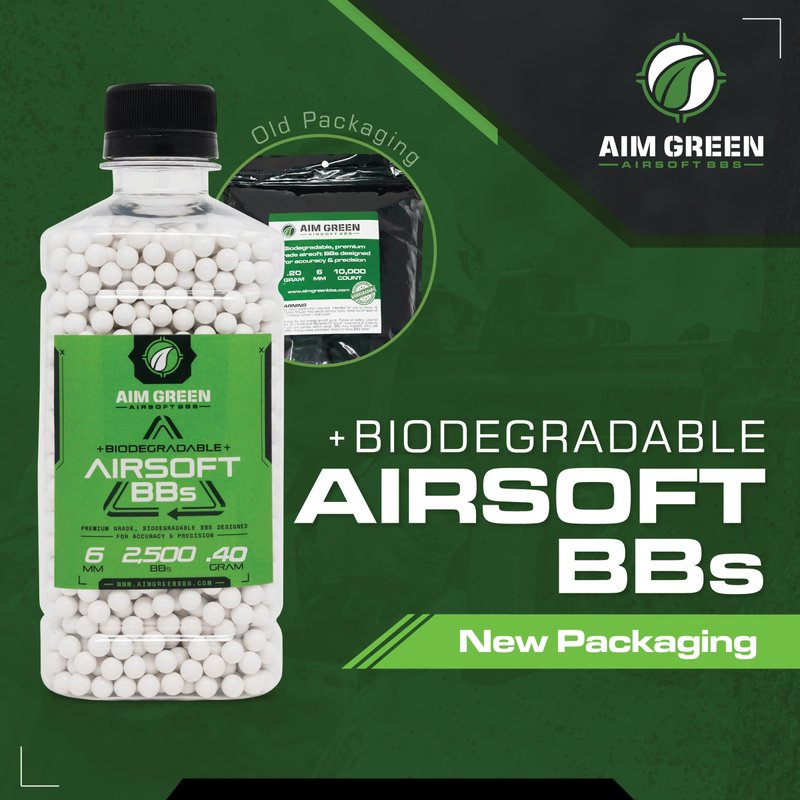 Aim Green Biodegradable Airsoft BBS, Premium-Grade 6mm Airsoft BBS, 40g, 2,500 Count
