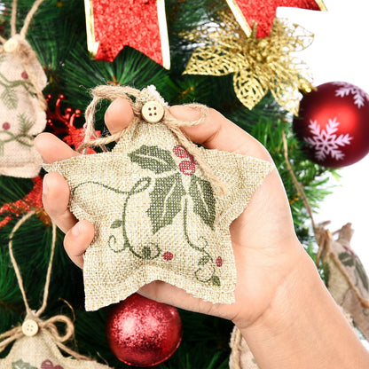 Jetec 12 Pieces Rustic Christmas Burlap Tree Ornaments Farmhouse Hanging Decorations Christmas Stocking Tree Ball Shaped Decor for Party