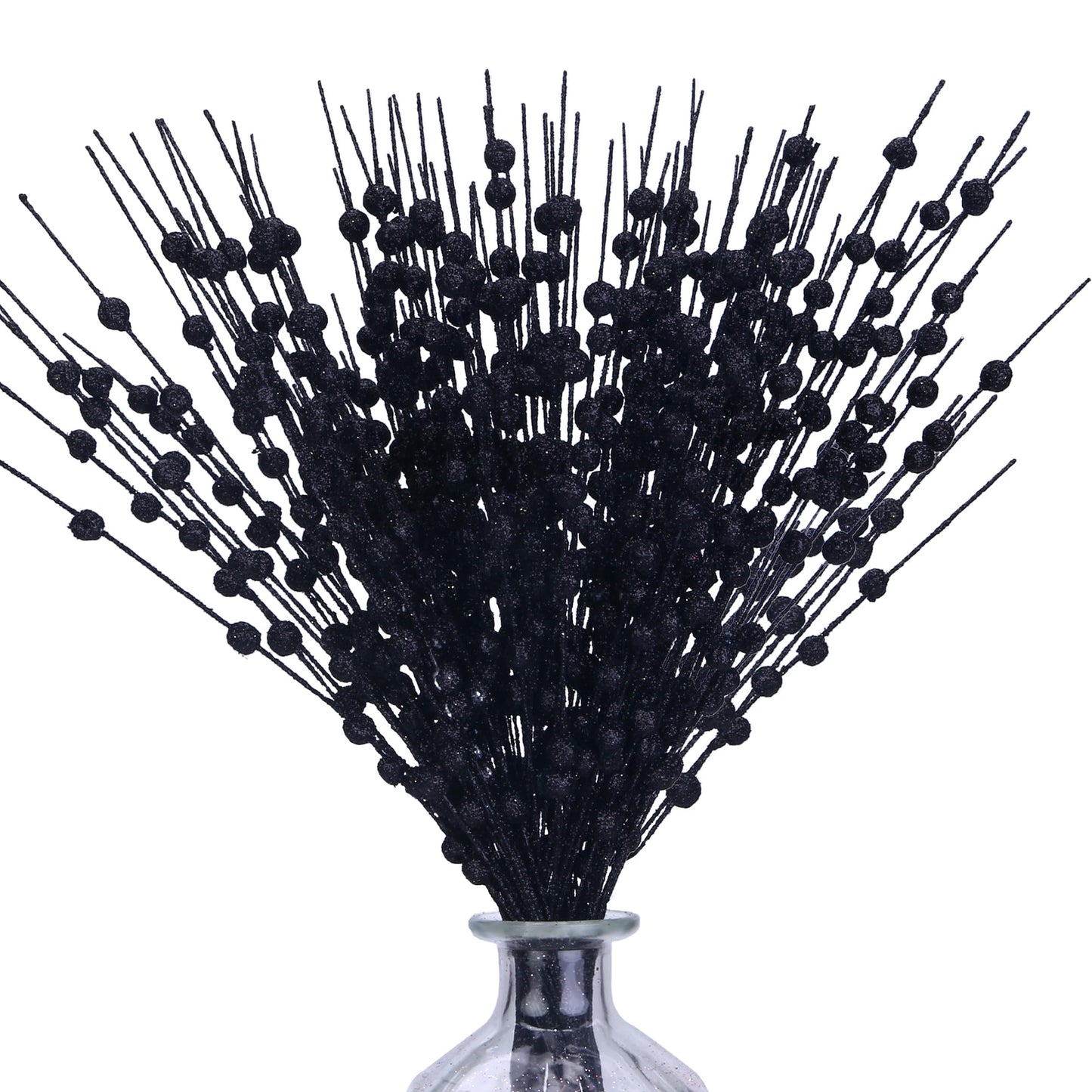 efivs arts 10 Pack Black Artificial Glitter Berry Stems 15.7" Fake Christmas Picks Decorative Glitter Sticks for Christmas Tree DIY Wreath Crafts Fireplace Decor