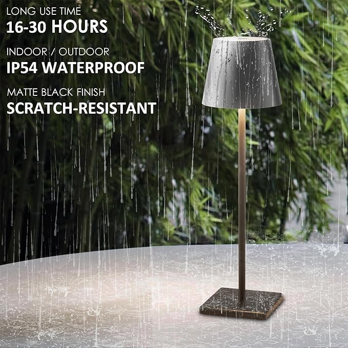 2-Pack LED Cordless Table Lamp, Rechargeable Battery Desk lamp 3W 5500mAh Battery Operated Stepless Dimming Modern Portable Table Light for Restaurant/Dinner/Bedroom/Outdoor IP54 Waterproof (Black)