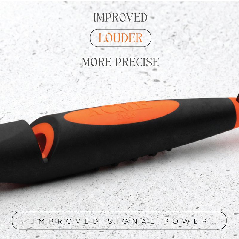 ACME Alpha 210.5 Dog Training Whistle with Enhanced Ergonomic Grip. BPA-Free Plastic. 110 dBA. Standardized Frequency for Smaller Dogs. Weatherproof. Made in the UK (Black on Day Glow Orange)