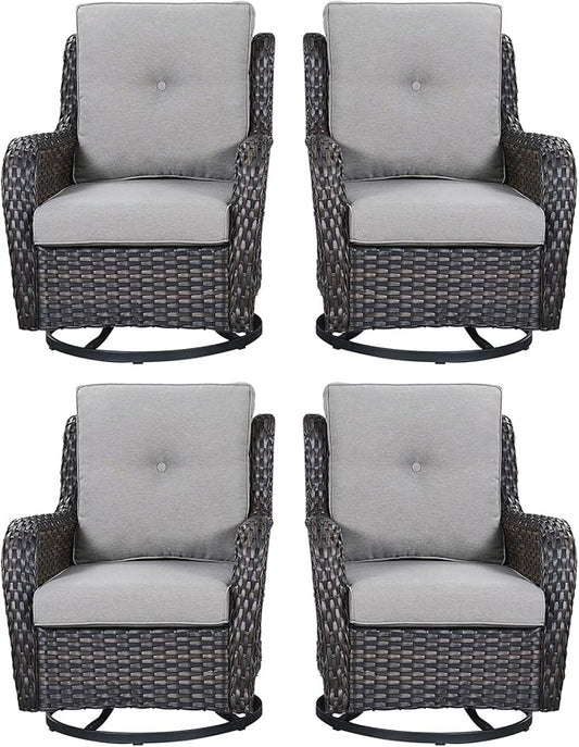 Rilyson Wicker Rocking Chair Swivel Chairs - 4 Piece Rocker Patio Chairs Set Rattan Rocking Chair for Outdoor Porch Deck Garden Backyard(Brown/Grey)