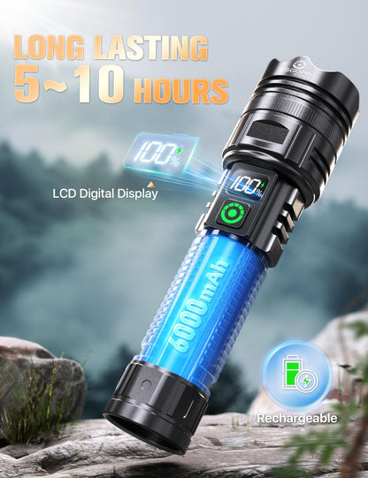 Esgofo Rechargeable Flashlights High Lumens 2000 2 Modes High/Low, Super Bright Magnetic LED Flashlight Long Distance 3280FT, Powerful Long Lasting Strong Flash Light USB C with Clip for Hiking