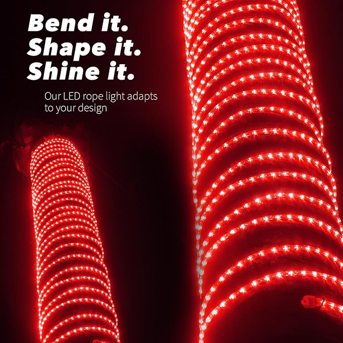 WYZworks 1116LEDs 100ft LED Outside Rope Lights, Outdoor ETL Certified Waterproof Permanent 360 Degree Light Emitting, Flexible Tube, Connectable, Christmas Palm Tree Exterior Landscape, Red