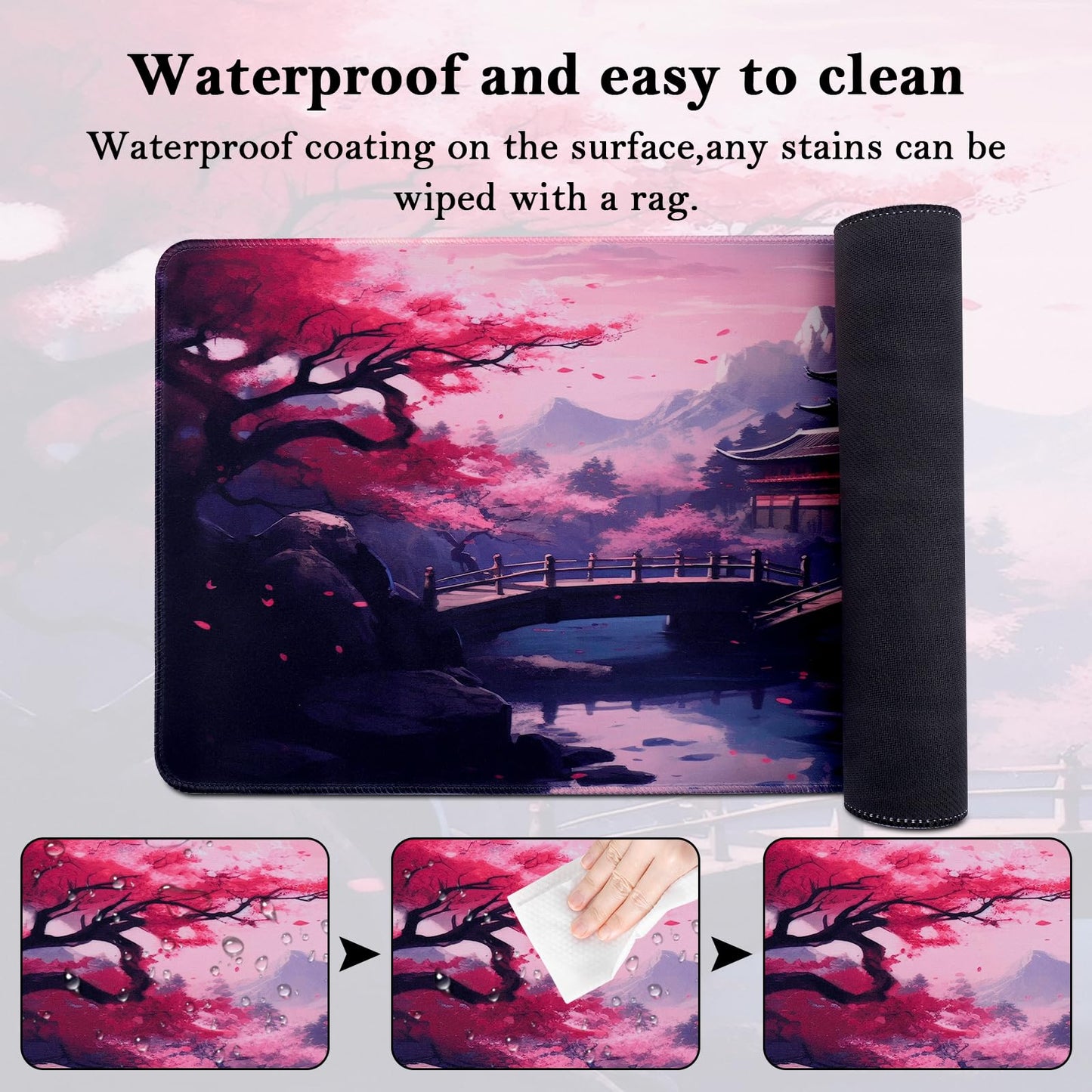 Yimomoyi Non Slip Mouse Pad, 80 x 30cm Mouse Mat Extended, Gaming Mousepad Waterproof, Desk Mat with Rubber Base, Desk Pad Laptop for Office and Home (05-Sakura Mouse Pad)