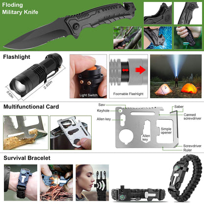 216 Pcs, Professional Survival Gear Equipment Tools First Aid Supplies kit for SOS Emergency Hiking Hunting Disaster Camping Adventures (Black)