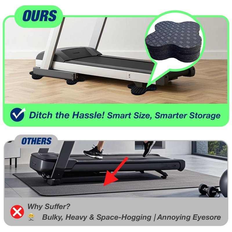 6 Pack Treadmill Pads - Anti-Slip & Anti-Vibration Exercise Equipment Mats - Floor Protectors for Hardwood & Carpet, Noise Reducing Stabilizer Feet for Bike, Elliptical, Rower (Quatrefoil, 4"x4"x0.2")