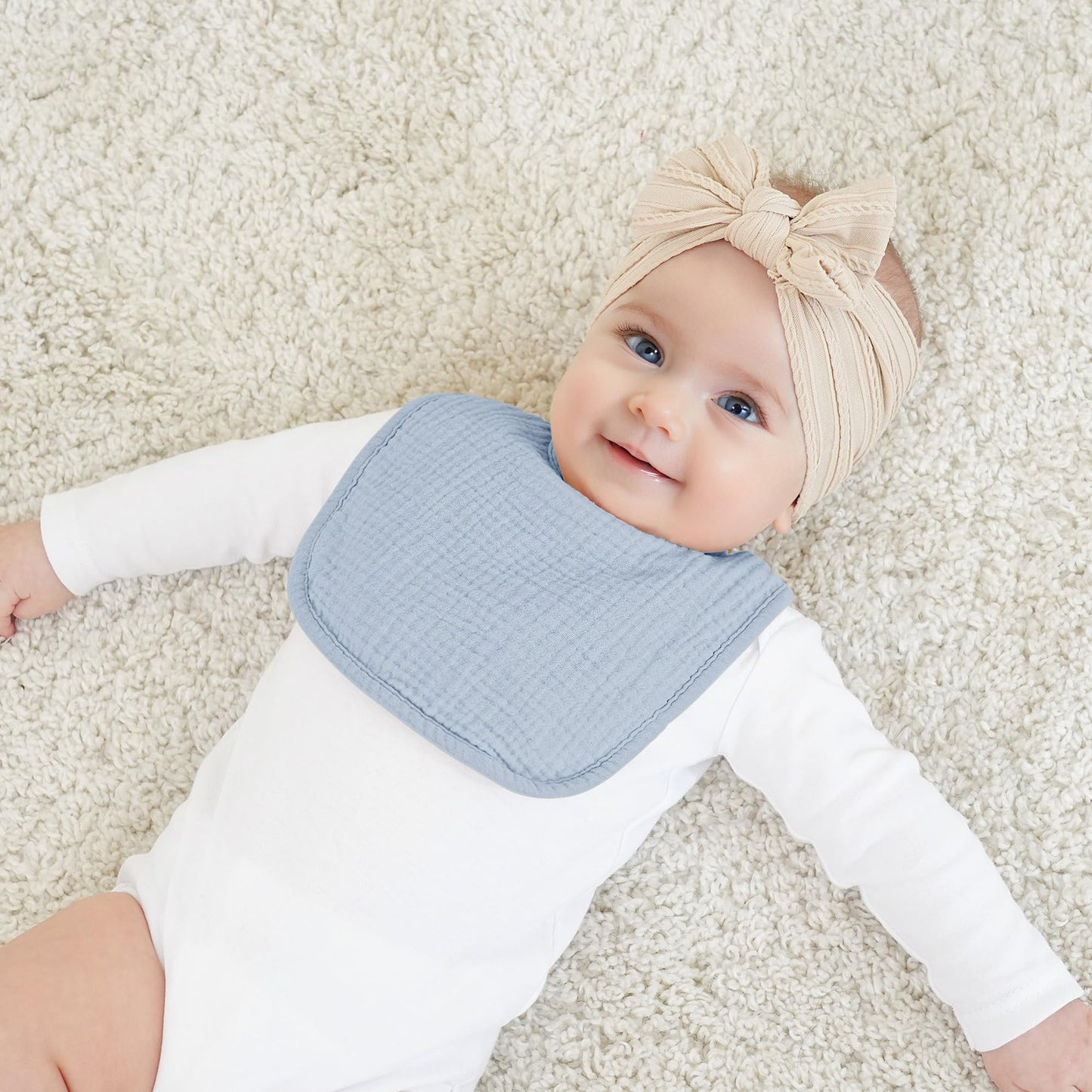 Bearmoss Muslin Baby Drooling Bibs 8 Pack, 100% Cotton Square Adjustable Bandana Bibs Gift for Baby Girls Boys Teething Drool (Mint Iceberg)