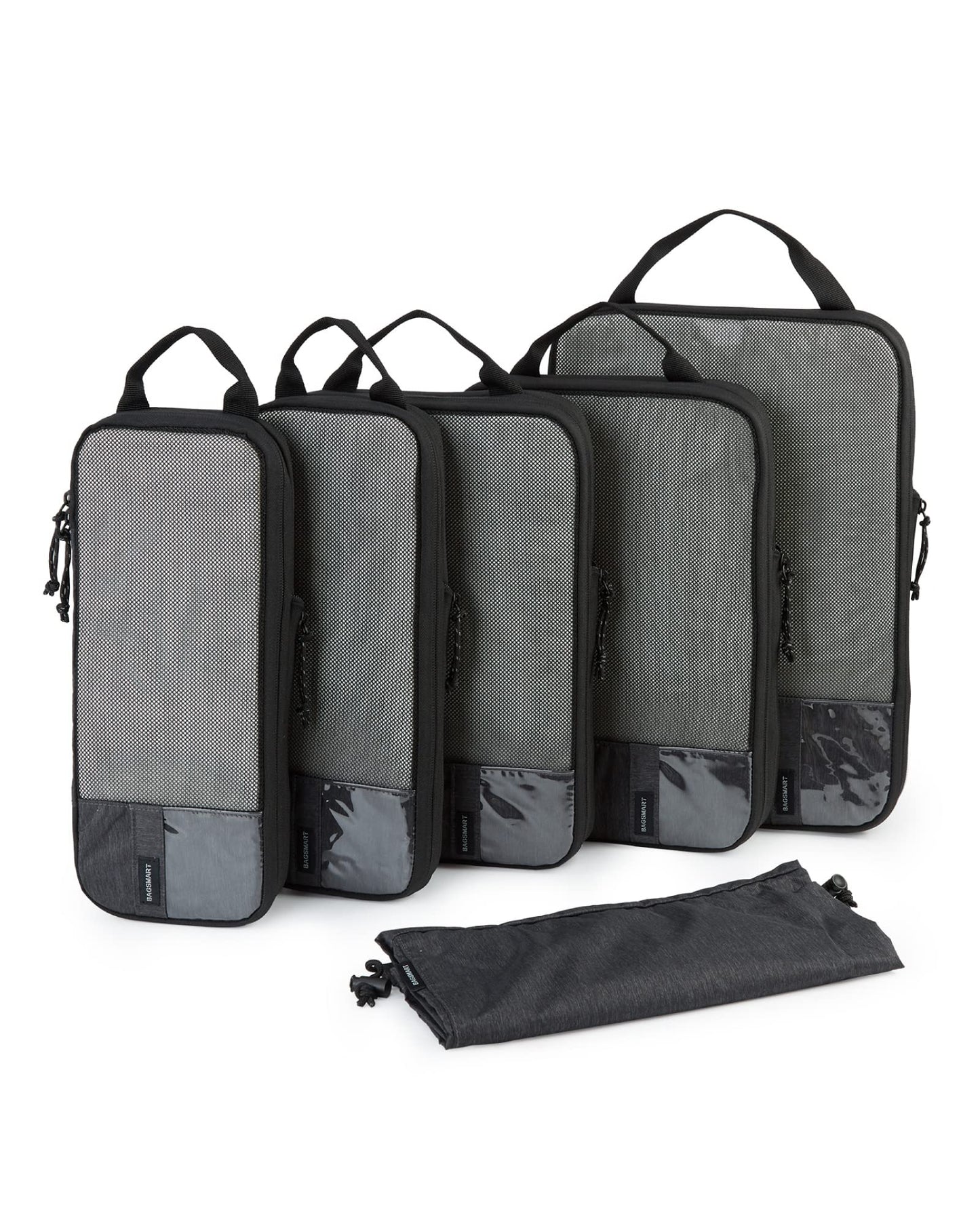 BAGSMART 6 Set Travel Organizer Cubes - Packing Cubes for Suitcases - Polyester, Rectangular, Zipper Closure - Black - Lightweight, Compression - Travel Accessories