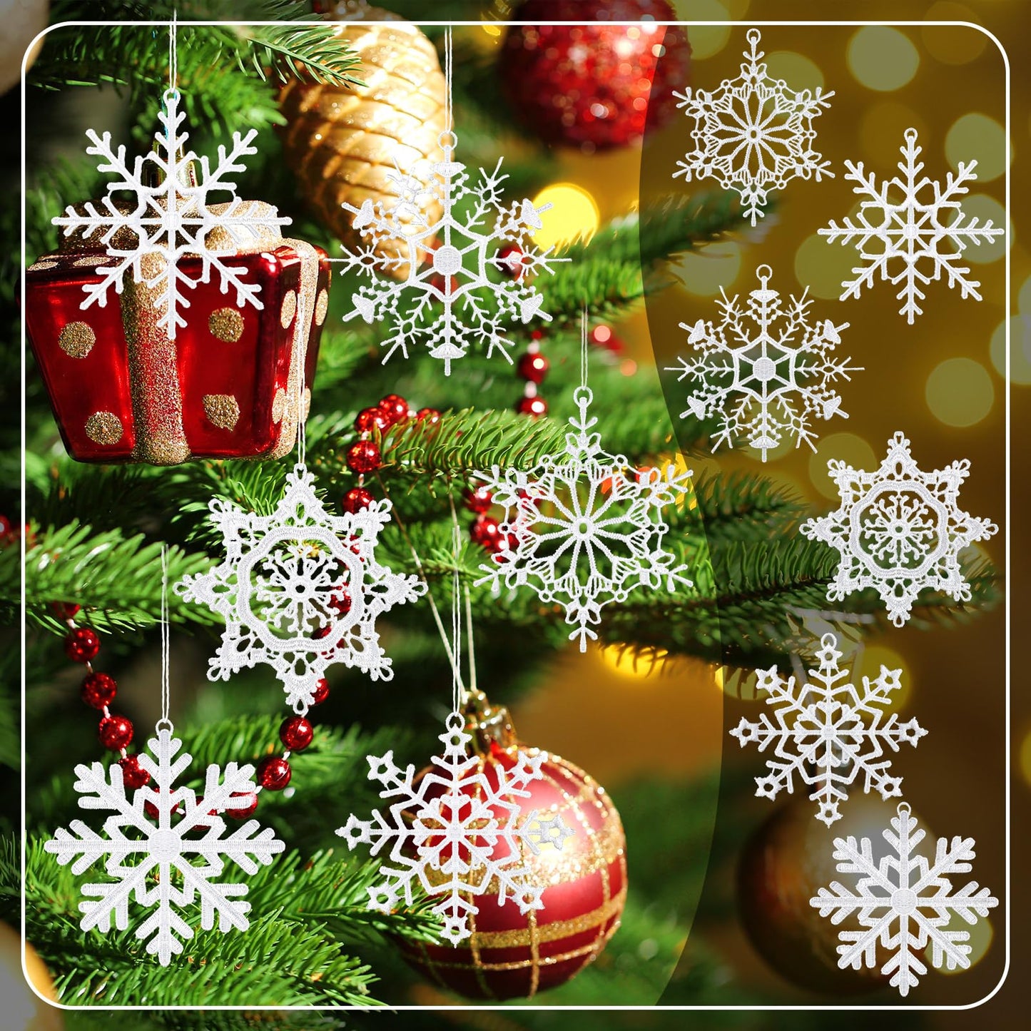 Lunmon 48 Pcs Christmas Crochet Snowflake Ornaments Winter Crocheted Snowflake Hanging Decor Crochet Doilies for Winter Wonderland Decorations Xmas Tree Home Wall Holiday Party Woven Gift, 6 Styles