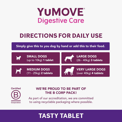 YuMOVE Digestive Care, Dog Pre and Probiotics Supplement for Gut Health and Digestive Support, All Ages and Breeds with Sensitive Digestion, 120 Tablets
