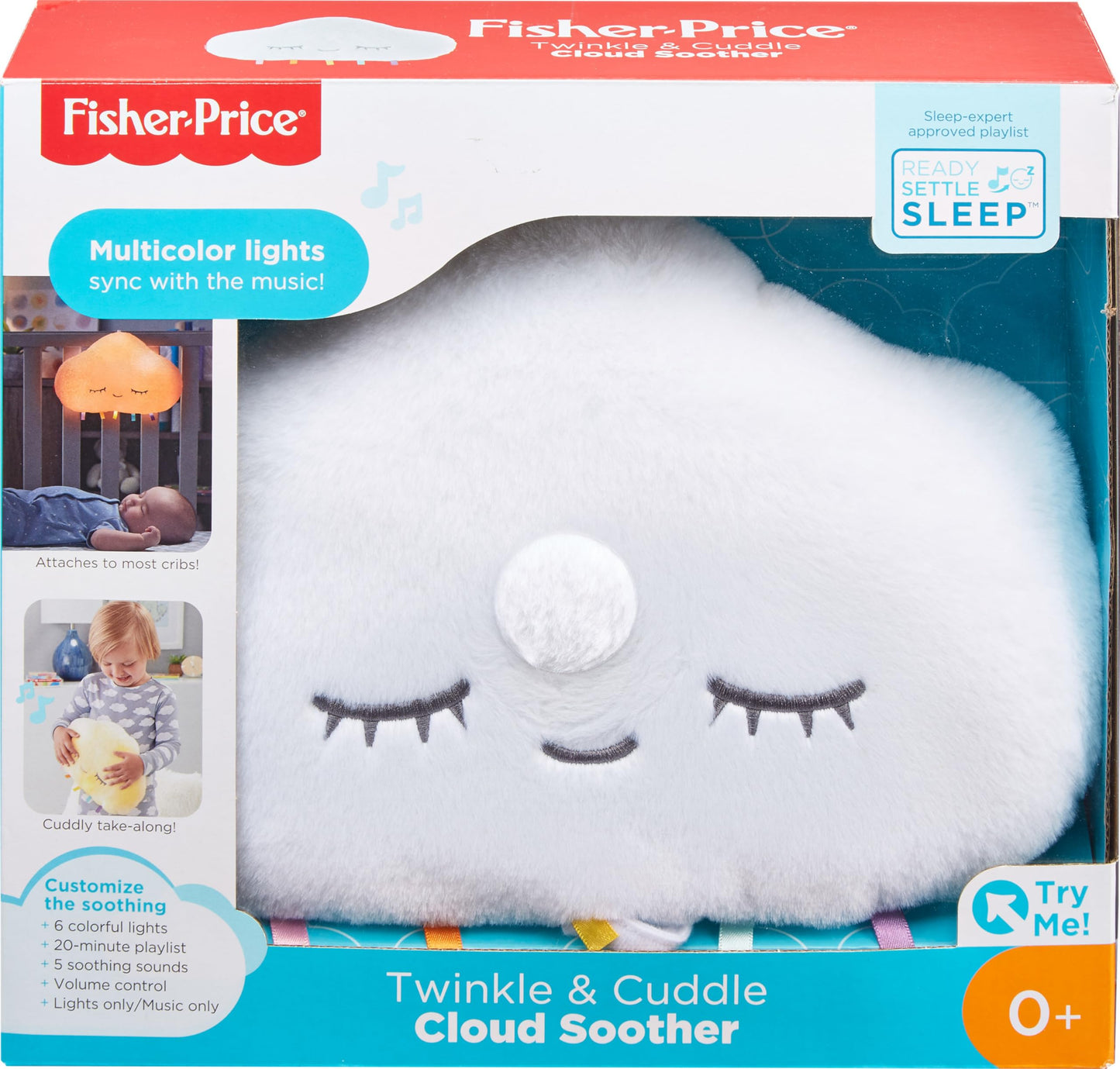 Fisher-Price Baby Sound Machine Twinkle & Cuddle Cloud Soother Crib-Attach Plush with Lights for Infant to Toddler, GJD44