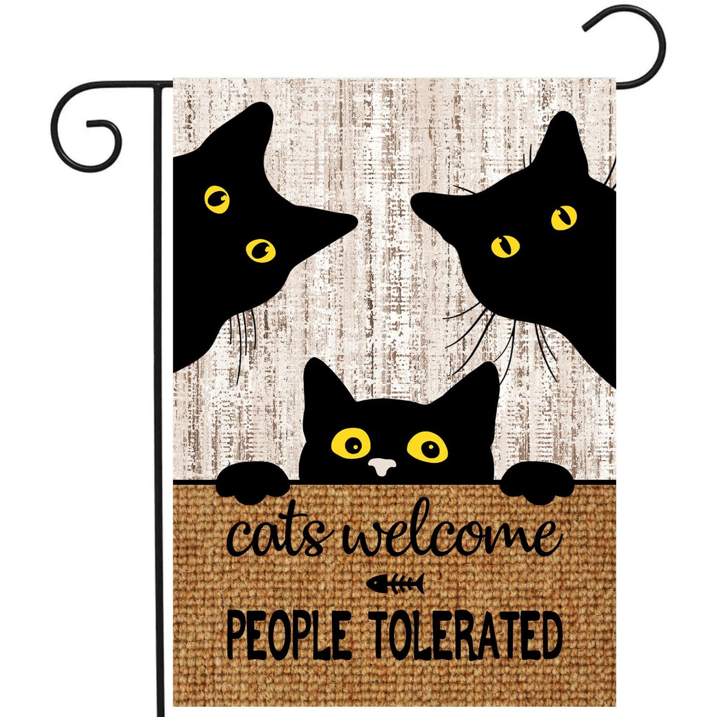 Black Cat Garden Flag Cats Welcome People Tolerated Sign Flag Halloween Banners for Outside 12 X 18 Double Sided Cat Lovers Gifts for Women