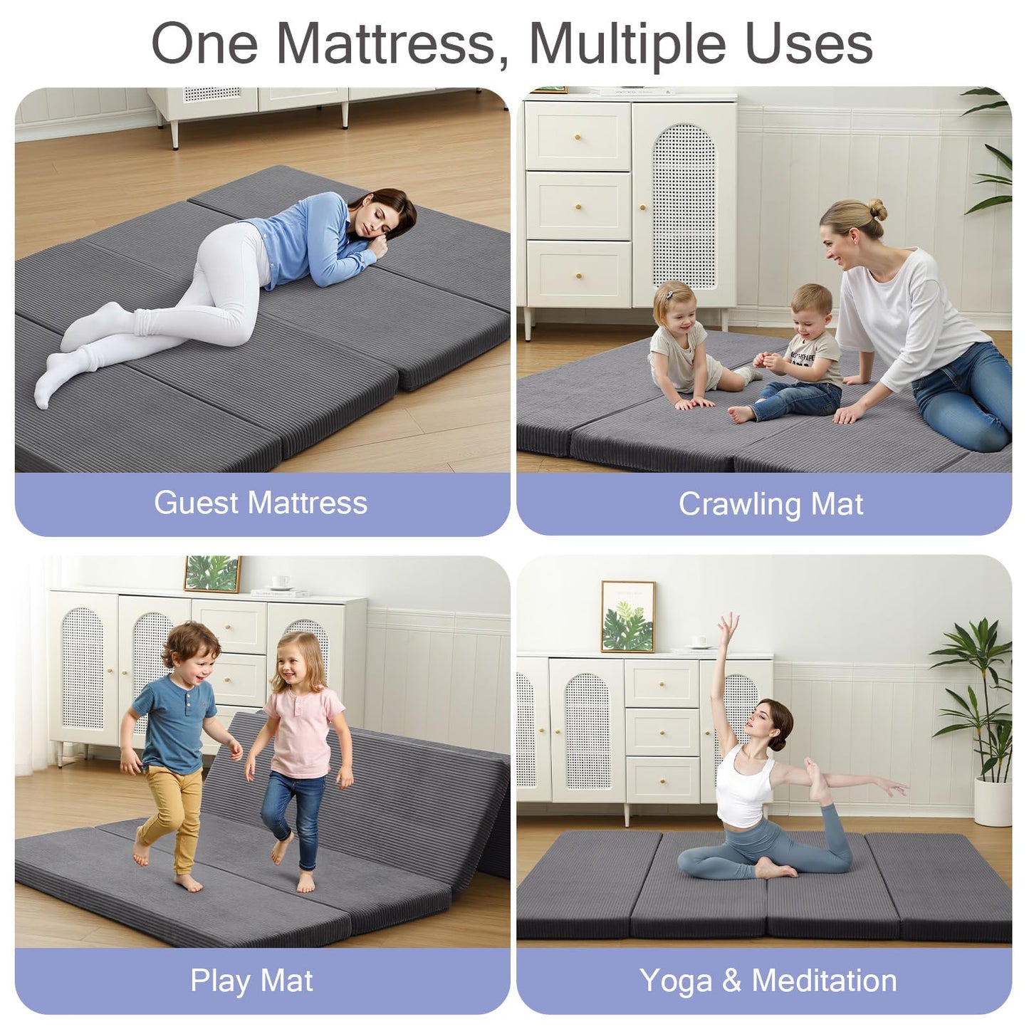 MeMoreCool Folding Foam Futon Mattress Queen, Foldable Japanese Floor Mattress, Sleeping Mat Pad for Adults Guests Sleepovers, 3 in Thick Tatami Mat Portable Shikibuton, Dark Grey