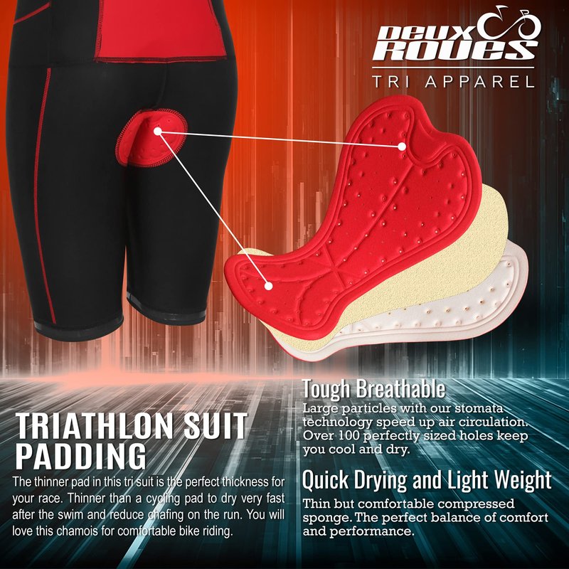 Deux Roues Youth Triathlon Suit Racing Tri Cycling Skin Suit Bike Swim Run - Bonus Race Bib Belt (Red, Youth 14)