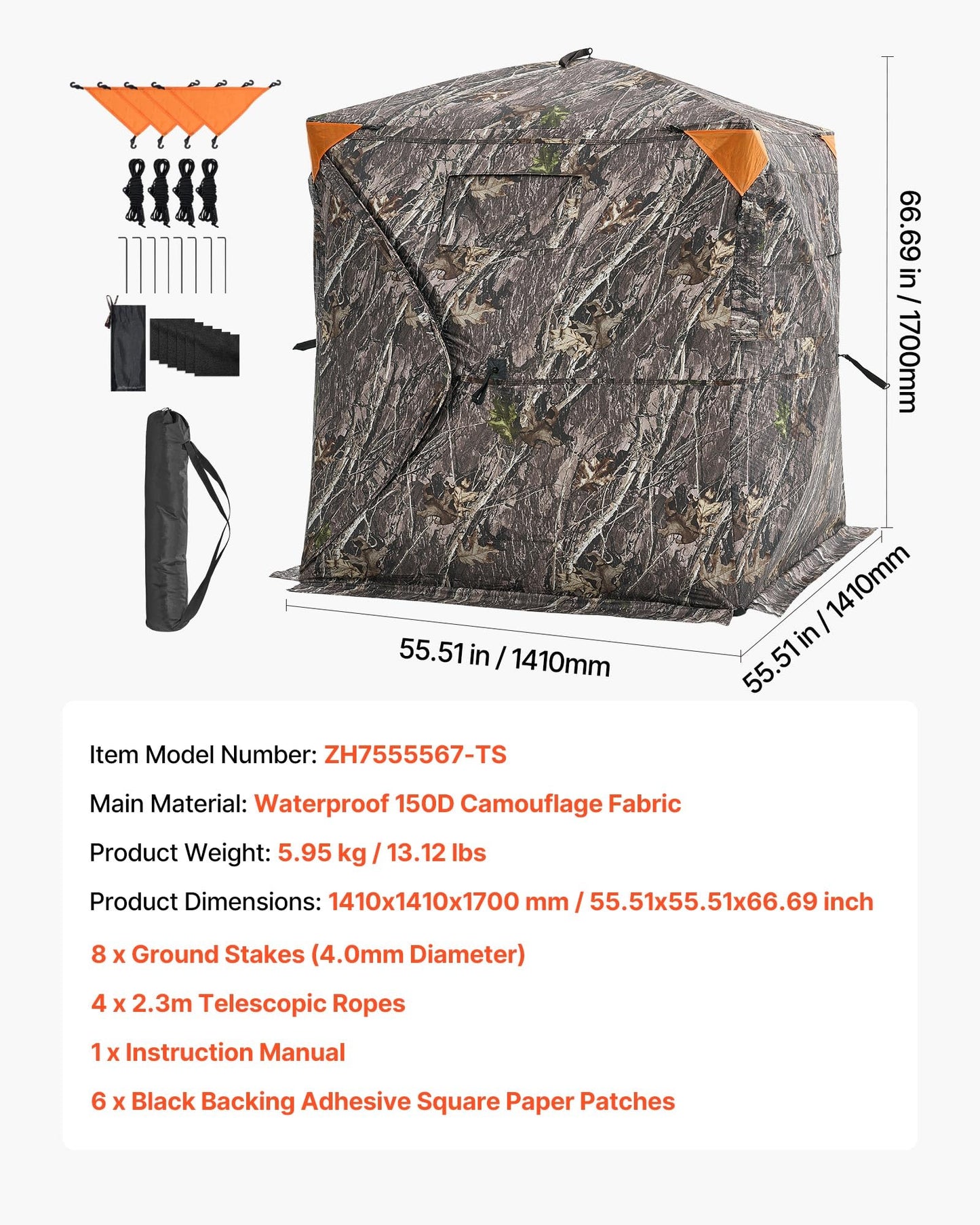 VEVOR Hunting Blind, 270° See Through Ground Blind, 1-2 Person Pop Up Deer Blind for Hunting with Carrying Bag, Portable Resilient Hunting Tent, One-Way See-Through Mesh for Turkey and Deer Hunting