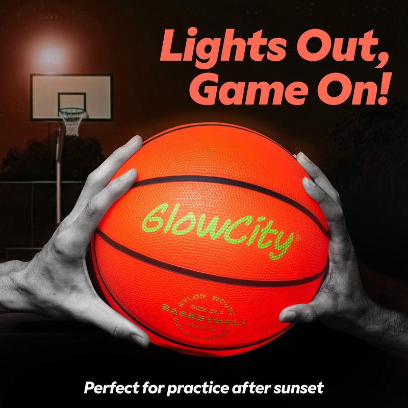 GlowCity Glow in The Dark Basketball - Size 7 Light Up Ball for Teen Boys Gifts, Adults - Red Glow for Outdoor Games - Sports Birthday Gift Ideas for Boys Ages 12 13 14 15 Basketball Gear Accessories