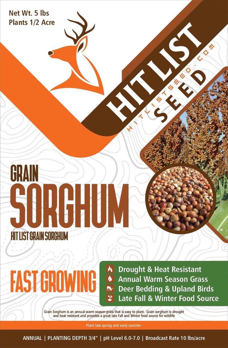 Hit List Seed® Grain Sorghum Food Plot Seeds for Deer [Annual Mix] - Deer Food Plot Seed - Sorghum Seeds for Planting - Deer Plot Seed Mix - 100% Grain Sorghum - Summer & Spring Planting - 5 lbs