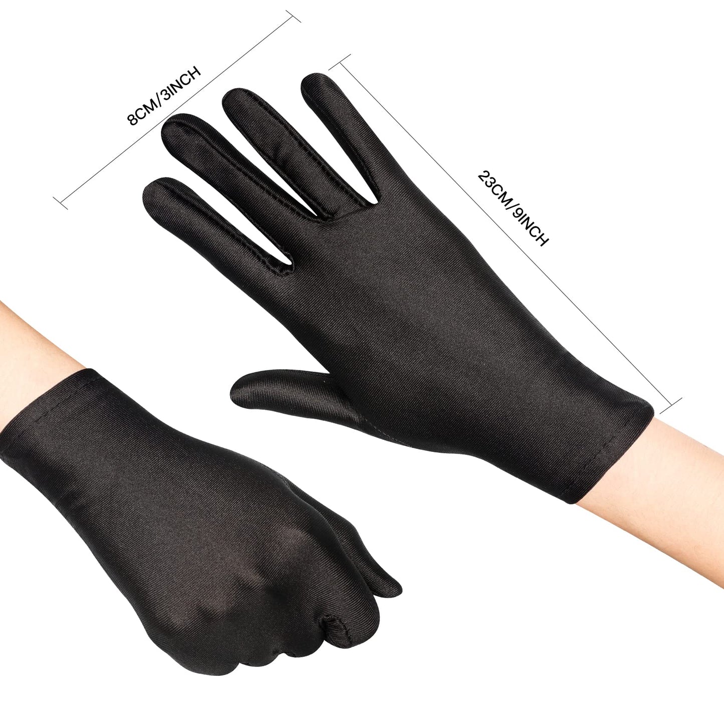 Women Formal Bridal Short Satin Banquet Party Wedding Black Opera Gloves Wrist Length for Wedding Evening Party (Black)