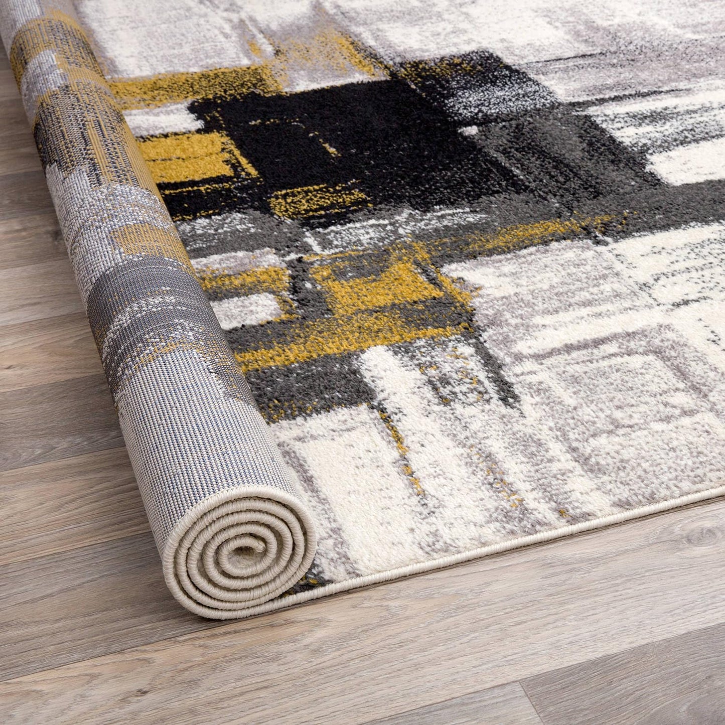 Rugshop Gold Modern Abstract Area Rug — Non-Shedding for Living Room, Bedroom and Dining Room 5' x 7'