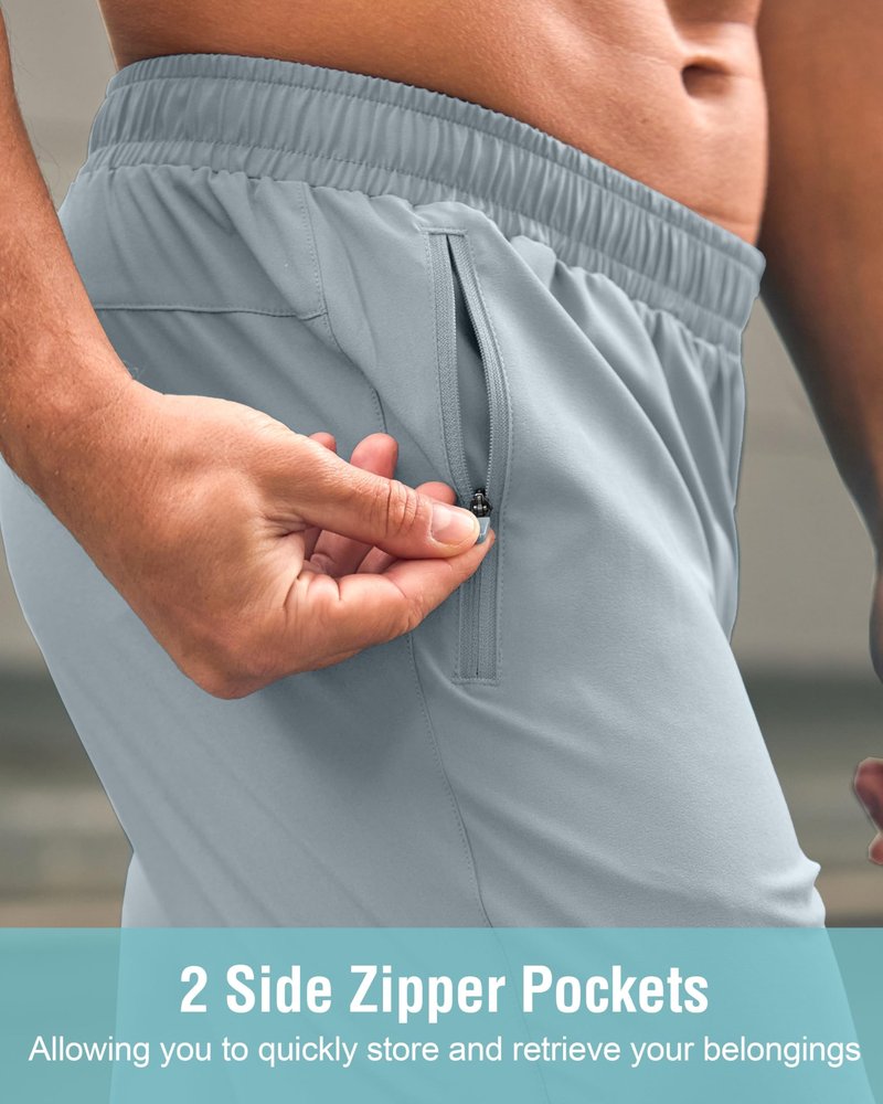 G Gradual Men's Athletic Running Shorts with Zipper Pockets Quick Dry 7"/ 5"/ 9" Workout Gym Shorts for Basketball Hiking(Light Grey,7S)