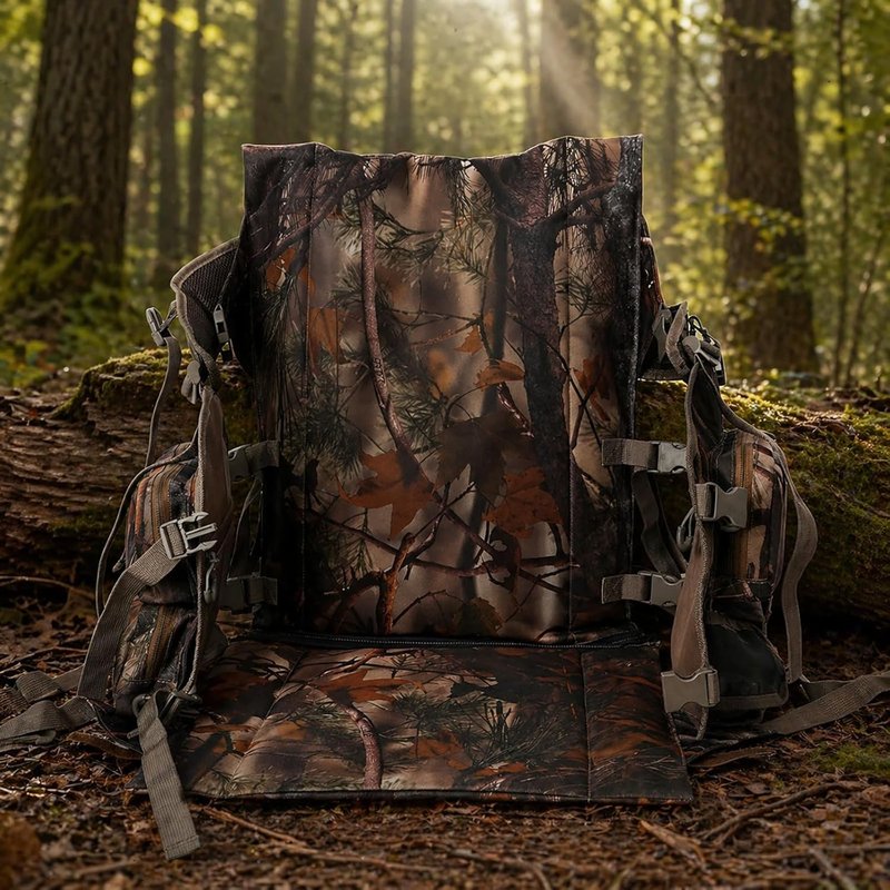 Turkey Hunting Vest with Detachable Flip-Down Seat Mat - Camouflage Game Pouch for Men & Women
