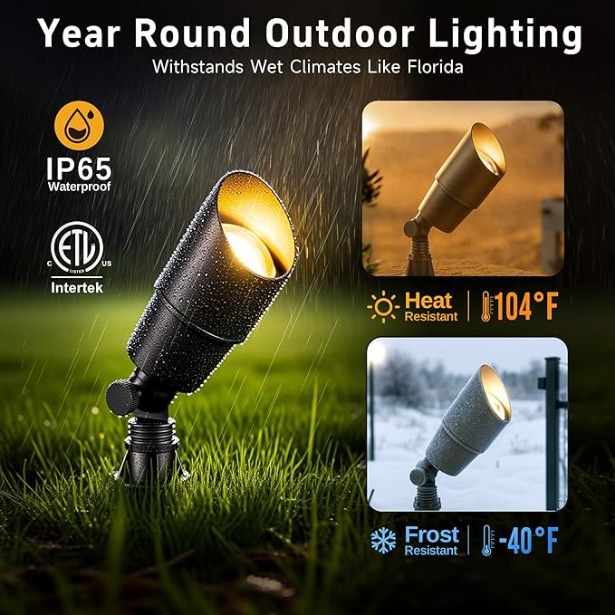 Gardenreet Brass Landscape Lighting - Outdoor Low Voltage Spotlights LED, 12V Wired Uplights, Waterproof Spot Lights, Antique Bronze for Outside Trees with 5W 5000K Daylight MR16 Bulb (4 Pack)