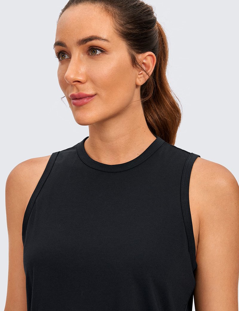 CRZ YOGA Pima Cotton High Neck Cropped Tank Tops for Women Soft Crop Workout Athletic Yoga Basic Sleeveless Shirts Black Medium