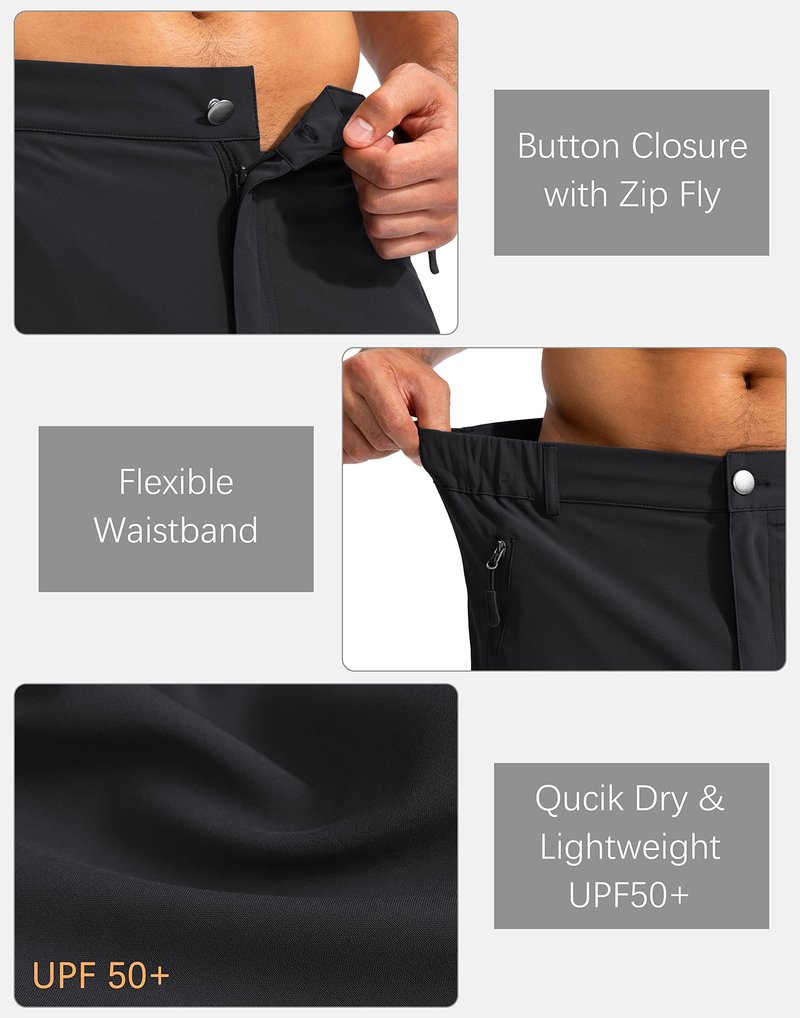 Pudolla Men's Hiking Cargo Shorts 9" Lightweight Outdoor Work Shorts for Men Travel Golf Camping Casual with 5 Zipper Pockets(Black Small)