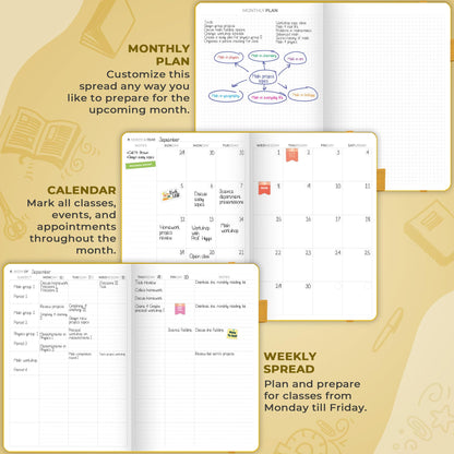 Clever Fox Teacher Planner – School Year Planner with Calendars & Lesson Plans – Teacher Plan Book for Classroom & Homeschool Organization - Undated, 18x25cm, Hardcover (Amber Yellow)