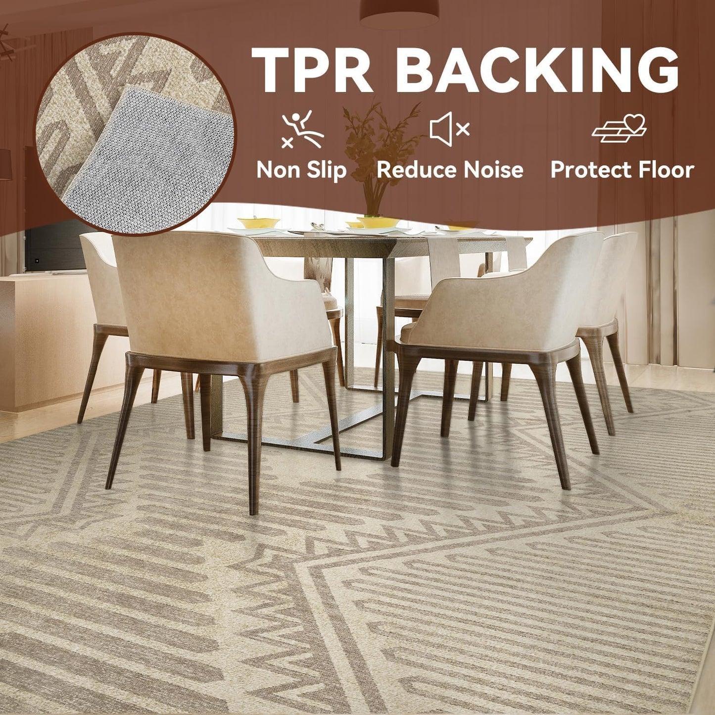 Boho Beige 8x10 Area Rugs Textured Tufted Rugs for Living Room Bedroom Nursery Rug-Carpet Washable Brown Neutral Modern Aztec Rug