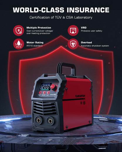 ARCCAPTAIN Stick Welder, [Large LED Display] 200A ARC/Lift TIG Welding Machine with Synergic Control, IGBT Inverter 110V/220V Portable MMA Welder Machine with Hot Start, Arc force and Anti-Stick