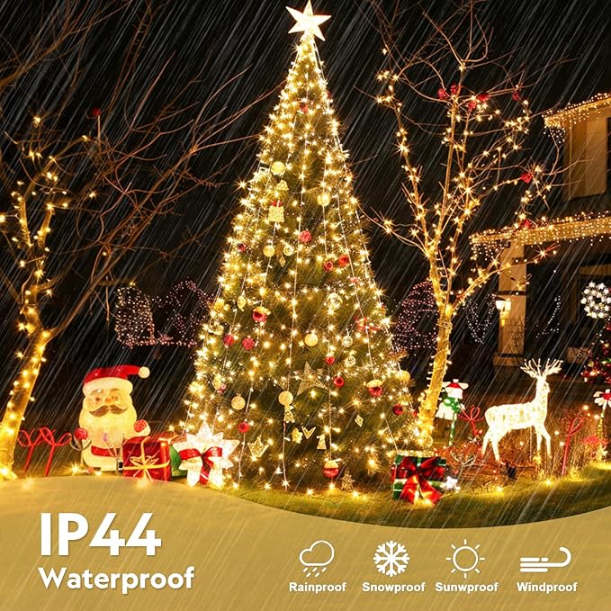 JMEXSUSS 400 LED Christmas Lights Indoor Outdoor, 132 ft Warm White String Lights Plug in with Remote, 8 Modes Twinkle Christmas Tree Lights for Bedroom Outside Garden Patio Home Party Xmas Tree Decor