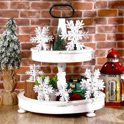 Bucherry 12 Pcs Wooden Snowflake Table Decor 3D Snowflake Tabletop Signs and Centerpiece for Christmas Xmas Winter Wonderland Decorations Home Party(White)