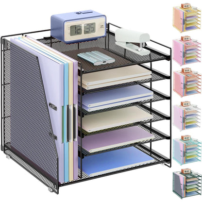 gianotter Desk Organizers and Accessories, 6-Tier Paper Organizer with File Holder, Document Organizer, Office Decor, Home Office Essentials(Black)