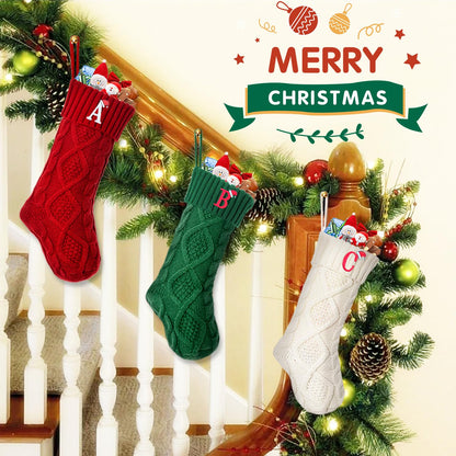 CRSTAFU Initials A Christmas Stockings, 20 Inch Large Family Personalized Monogram Embroidered Red Knitted Xmas Stocking