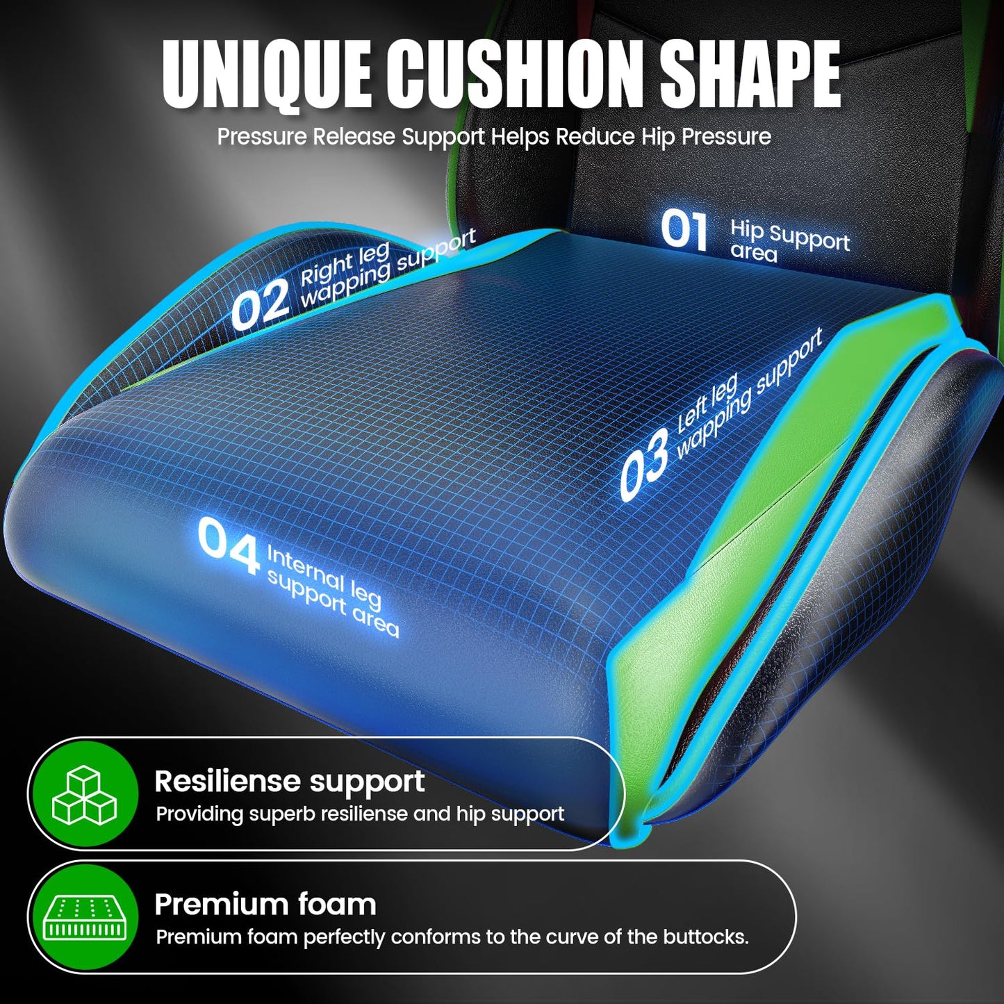 Bigzzia Gaming Chair, Computer Game Chair with Lumbar Support, Comfortable Video Game Chairs for Adults Kids, Racing Style Gamer Chair with 360°-Swivel Seat and Headrest