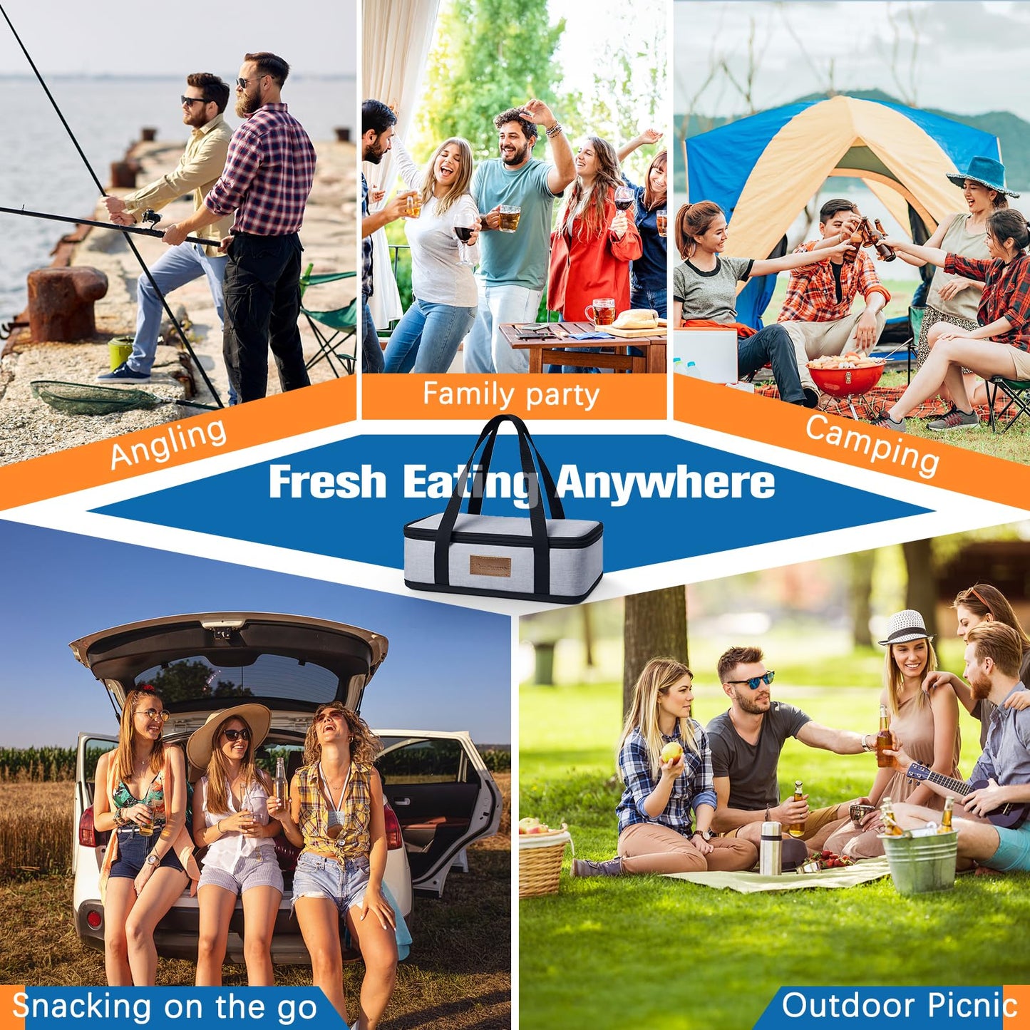 Chilled Portable Snackle Box Container with Reusable Ice Pack Bonus Insulated Bag 2Dip Container Divided Serving Tray Beach Essentials for Charcuterie Road Trip Picnic Family Party