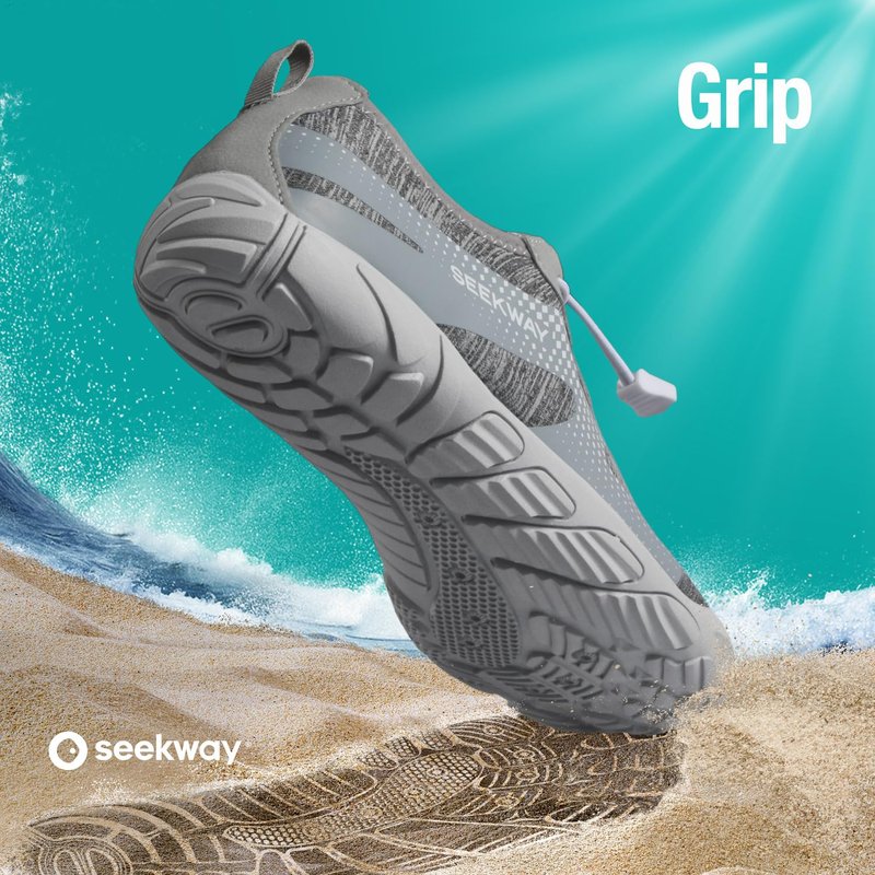 SEEKWAY Water Shoes Quick-Dry Barefoot Sports Aqua Beach Pool Swimming River Lake Hiking Kayaking Surfing Men Women AB056 Gray White SP001