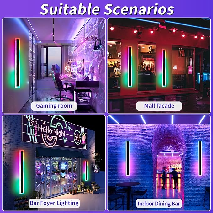 Mikeru 2-Pack 39.3-Inch Wall Light Fixtures, RGB Modern Sconce 10%-100% Dimmable Smart Outdoor Lights Wall Mount With Multiple Modes and 12 Colors for Patio Entryway