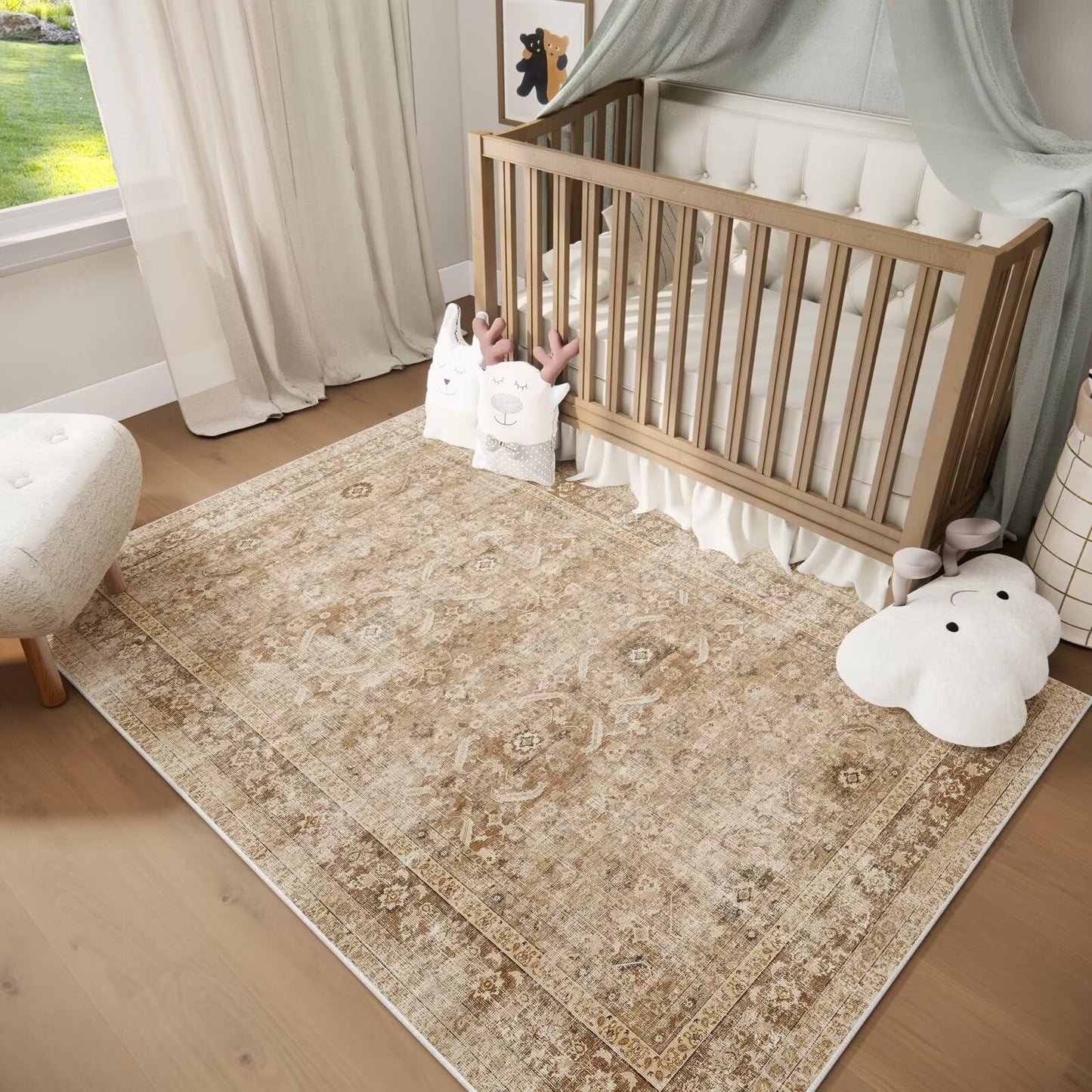 Hedwior Boho Washable 5x7 Area Rugs for Living Room, Cushioned, Brown