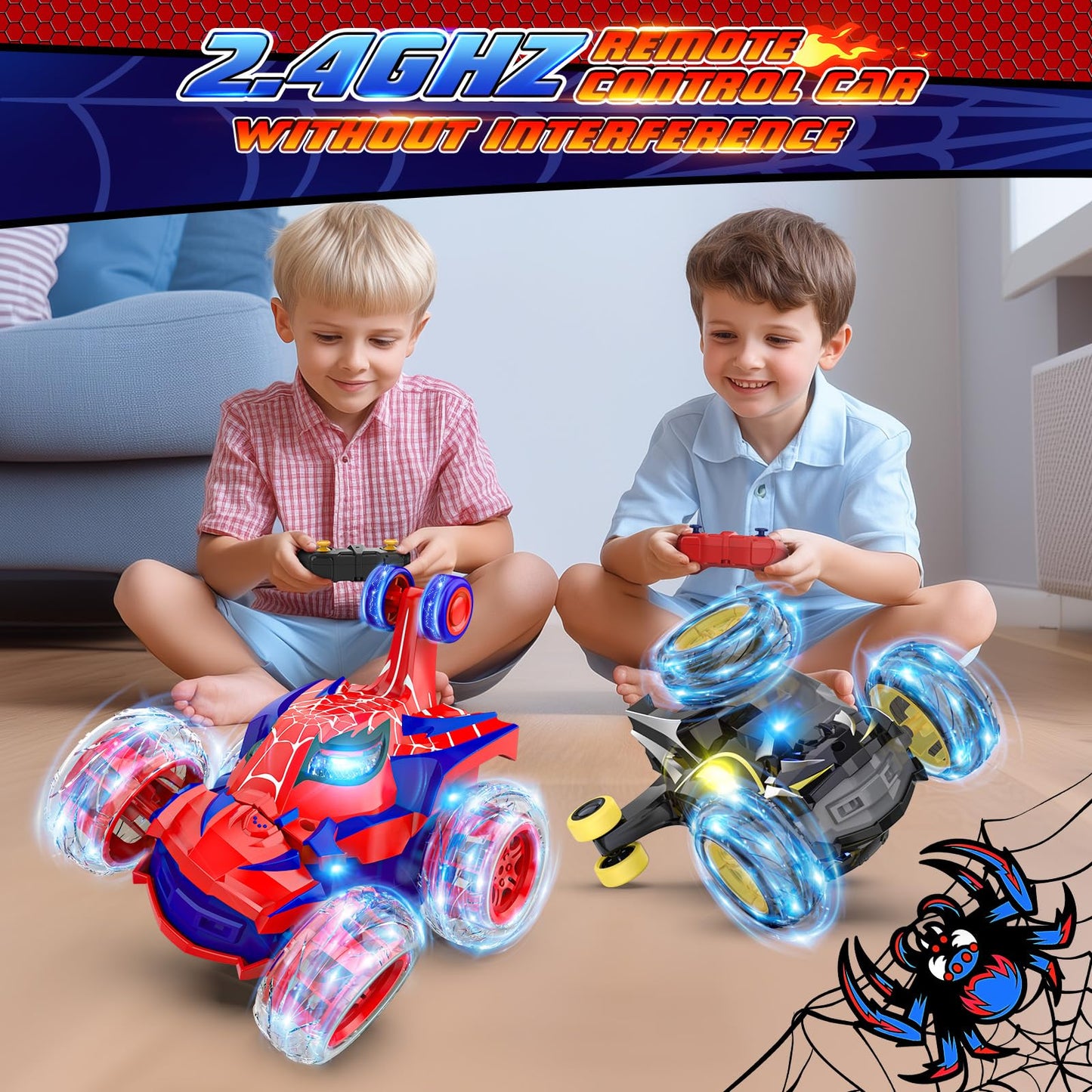 Mafbeanl Remote Control Car Stunt RC Cars 360° Rotating with 2.4GHz Rechargeable Wheel Lights Toys Car Gift for Boys 3 4 5 6 7 8 9 10 11 12 (Red)