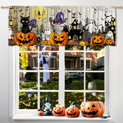 FUTBU Halloween Valance Curtain for Kitchen-Halloween Decorations Window Valance for Living Room Bedroom Scroll -Pumpkin Black Cat Ghost Decor Rod Pocket Valances-Window Treatment Valance 18"X54"