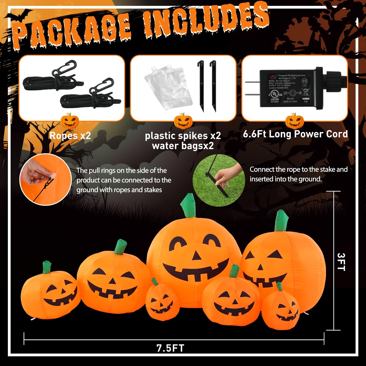 GIGALUMI 7.5FT Halloween Inflatable Outdoor Decoration Pumpkin, Halloween Inflatables Pumpkin Decor, Halloween Blow Ups Pumpkin for Yard,Party,Garden(Cold White,7 Built-in LED Lights Set)